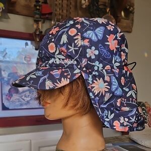Youth Mini Breaker Nylon Lightweight Flap Sun Hat Floral Butterflies One Size